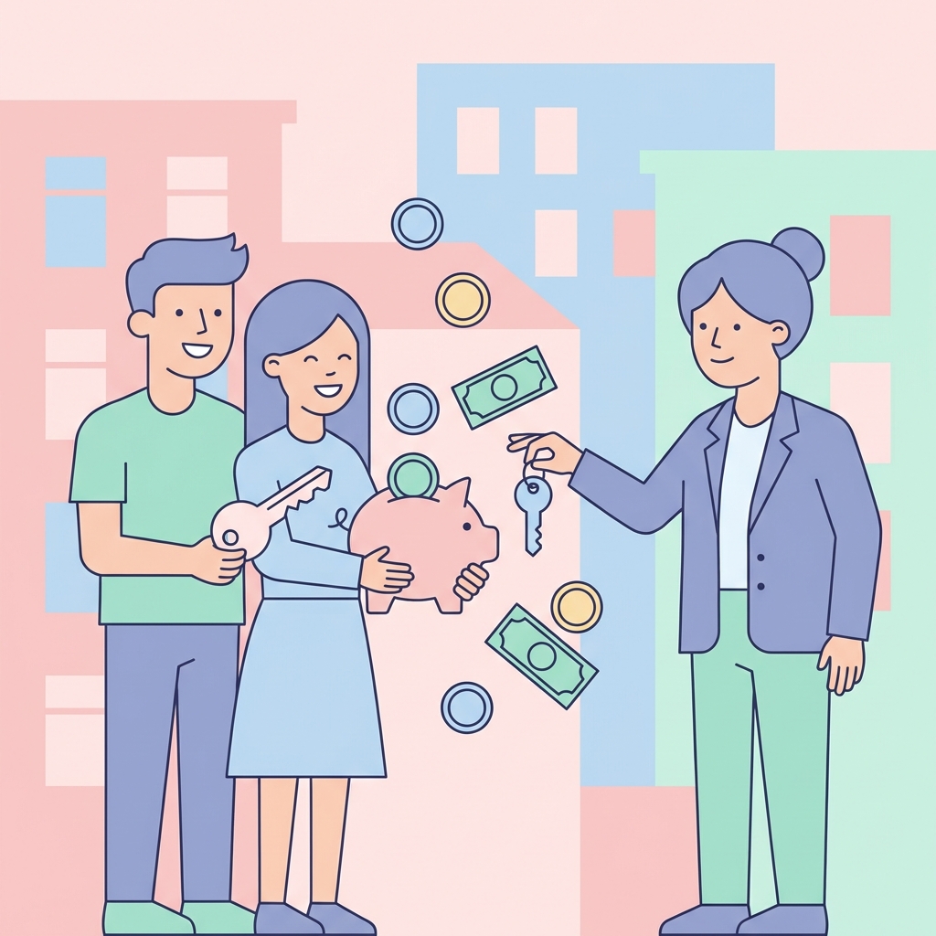 Junges Paar erhält Wohnungsschlüssel - Mietkautionsversicherung