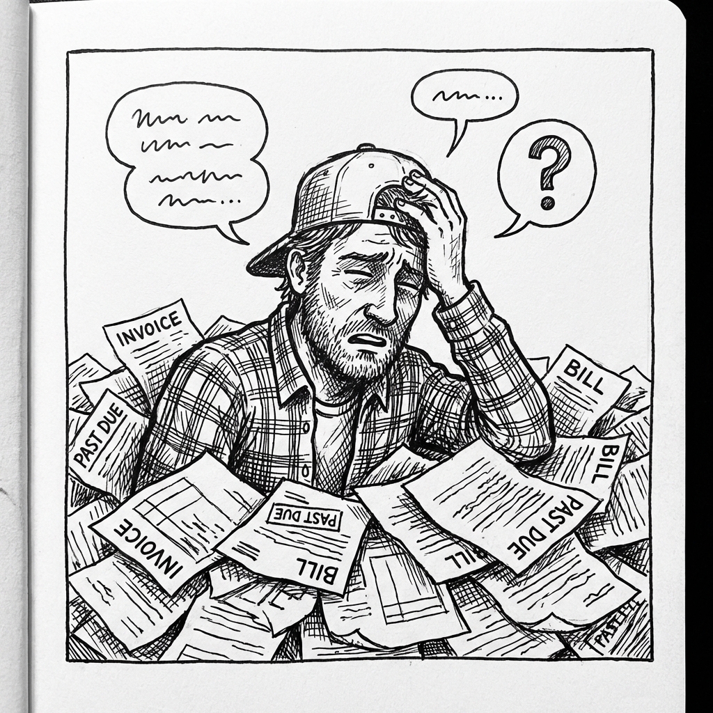 Comic: Überschwemmt von Rechnungen